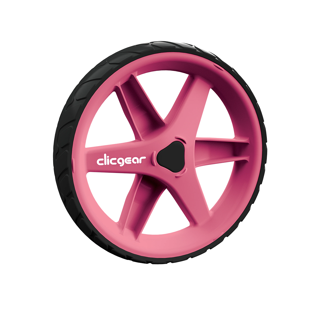 Pink wheel with black rim on a white background, featuring the Clicgear logo.