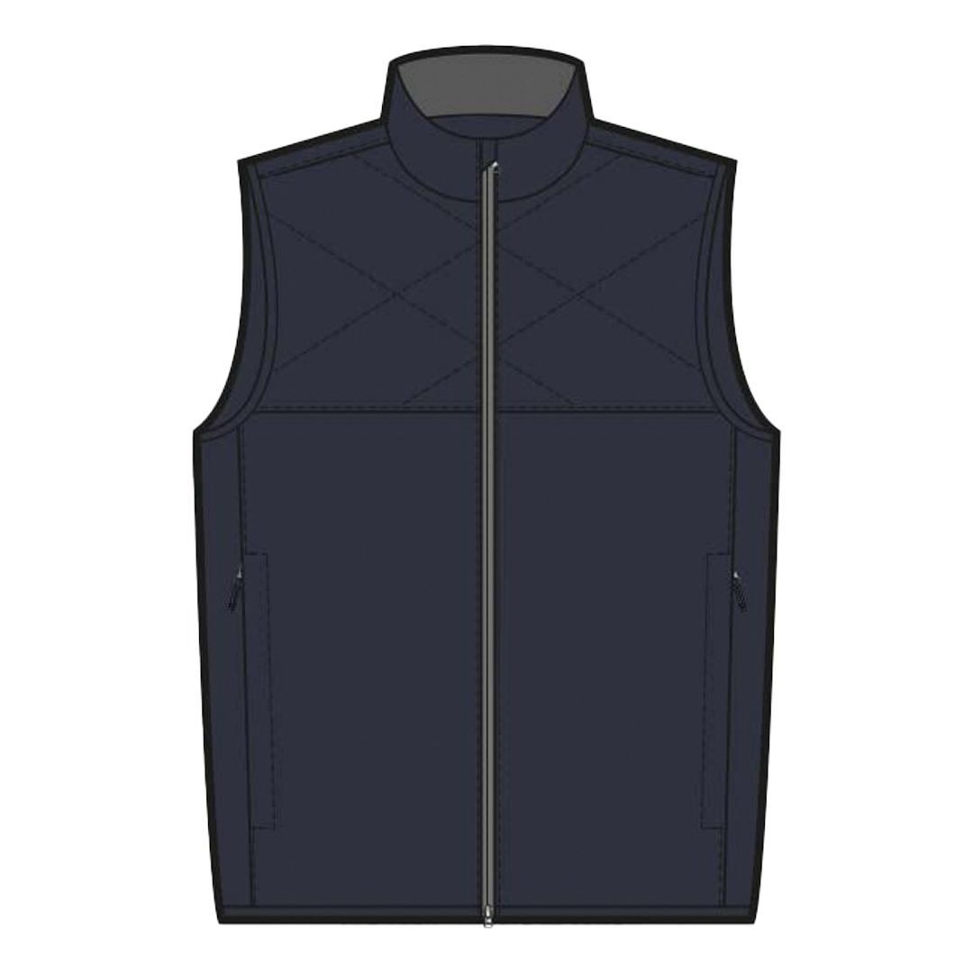 Navy blue vest with a zipper on a white background