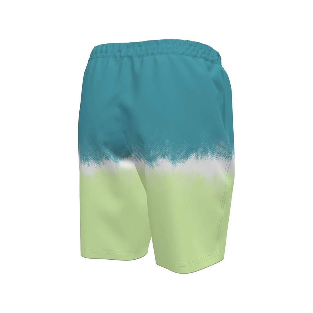 Teal and green gradient shorts on a white background