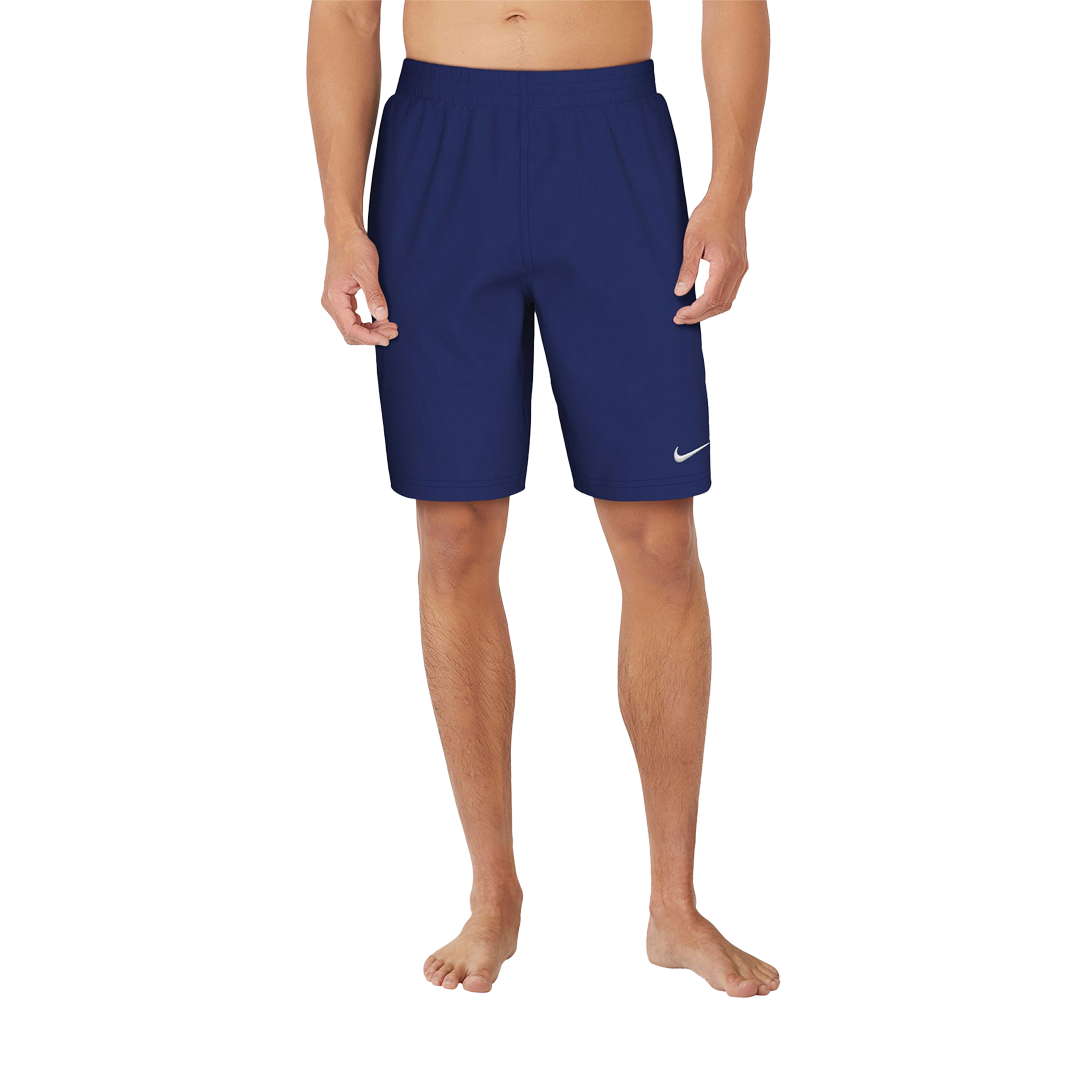 Blue athletic shorts with a Nike logo on a white background