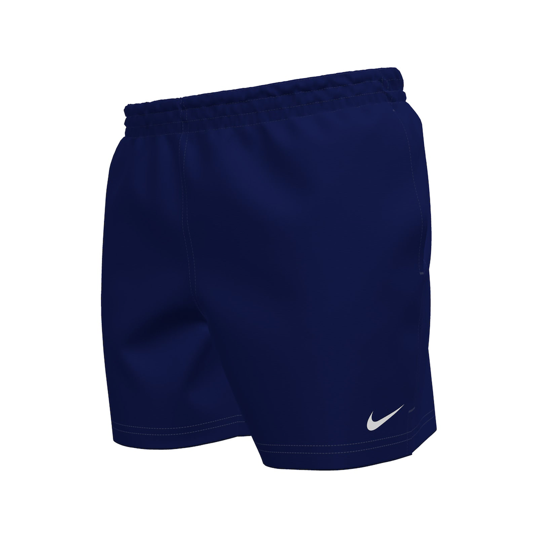 Navy blue shorts with a Nike logo on a white background
