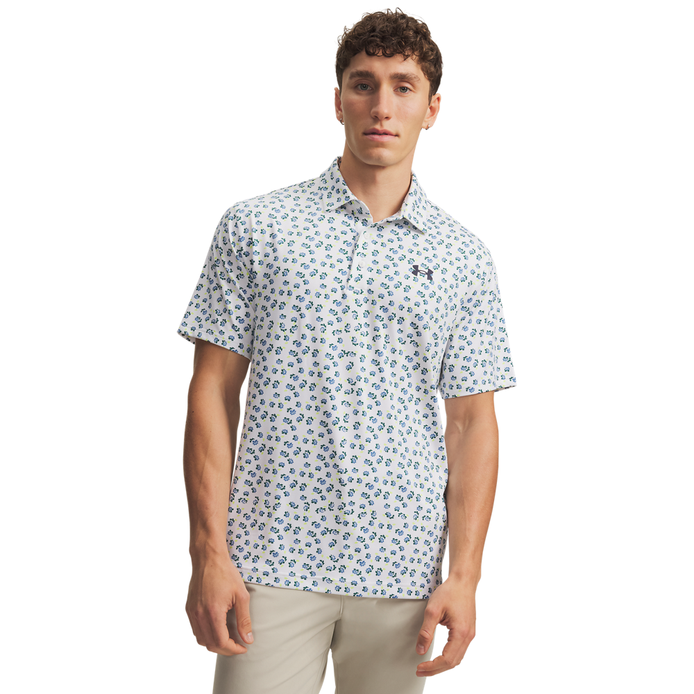 Under Armour Playoff 3.0 Printed Polo - White / Blue - front view