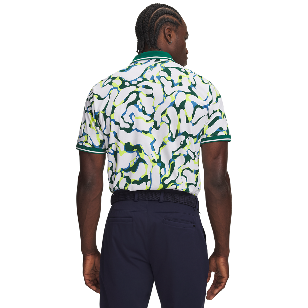 Under Armour ArmourDry Printed Rib Polo - White / Ivy - back view