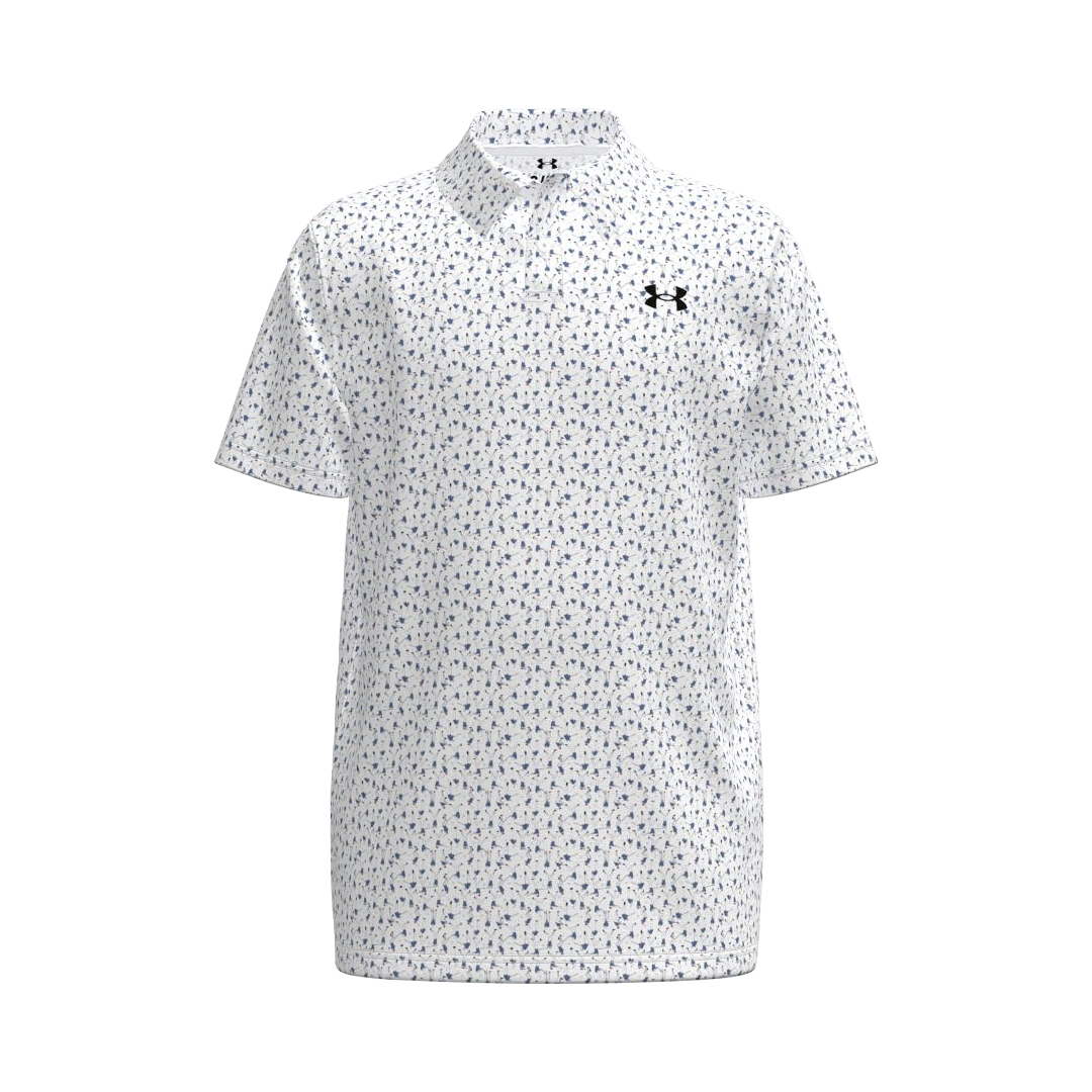 Under Armour Youth Matchplay Printed Polo - White/Academy (SH26-INDENT)