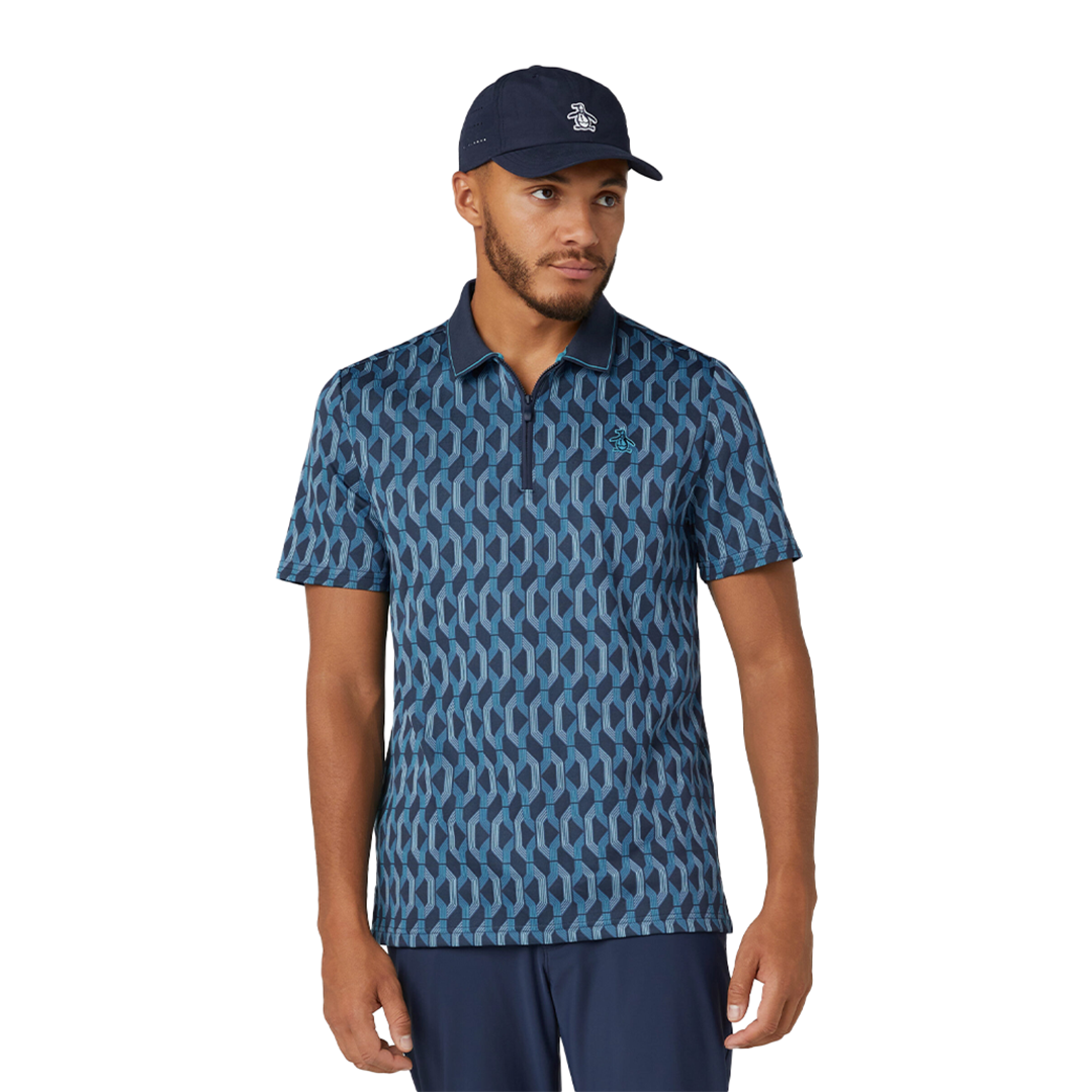 Original Penguin All Over YD Botanical Jacquard Polo - Black Iris