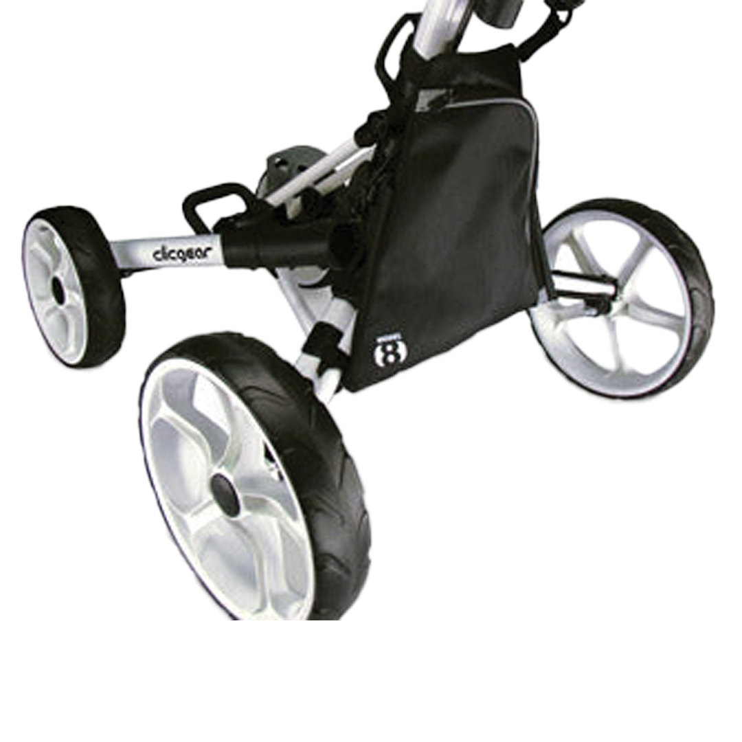 Golf push cart with black bag on a white background