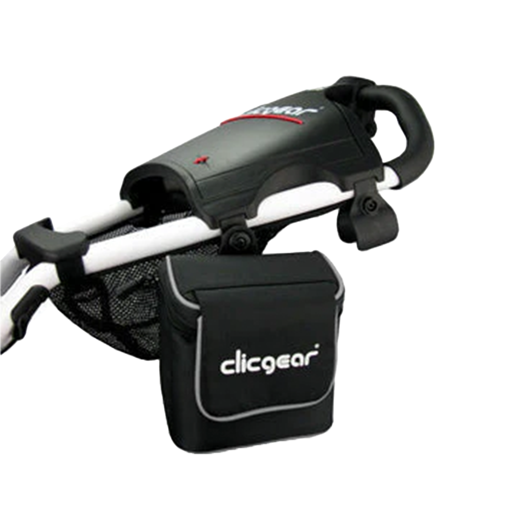 Clicgear golf bag attached to a golf cart on a white background