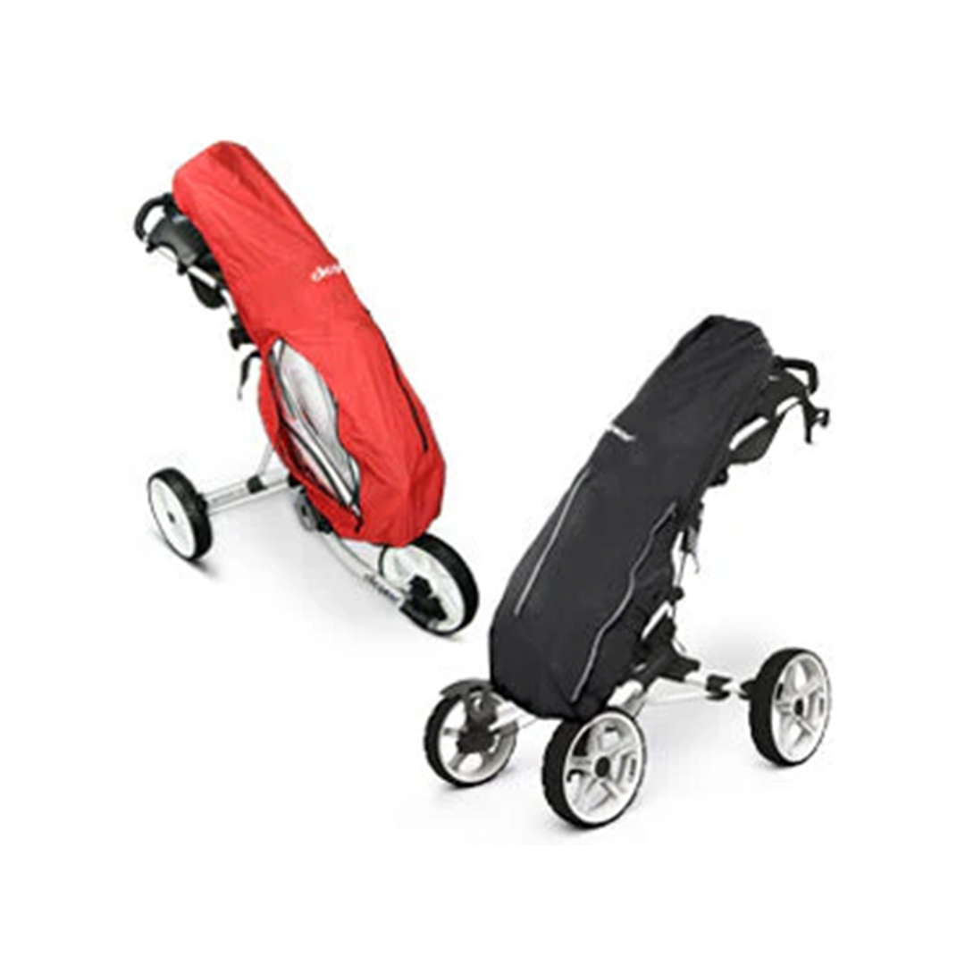 Black and Red Clicgear Golf Rain Covers on buggy