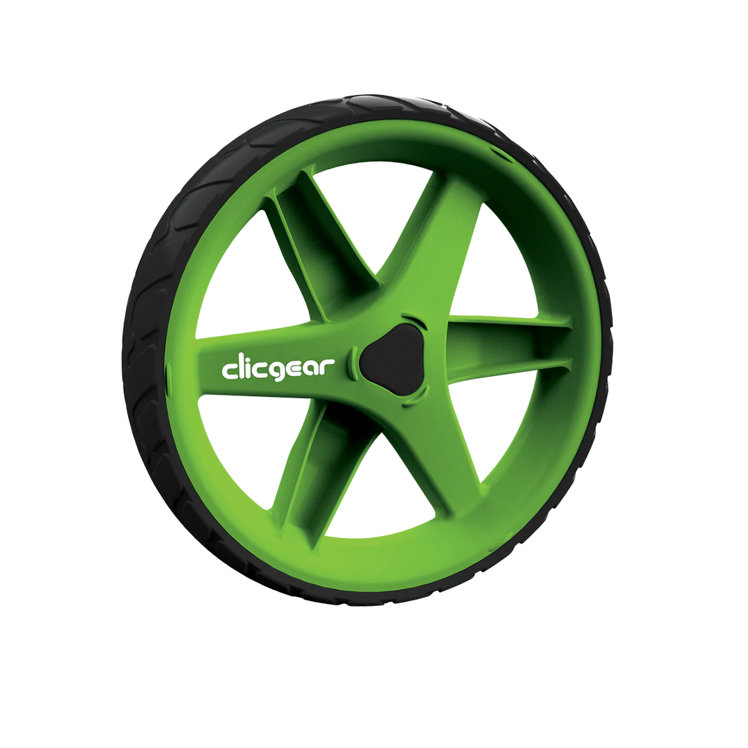 Green wheel with black rim on a white background, featuring the Clicgear logo.