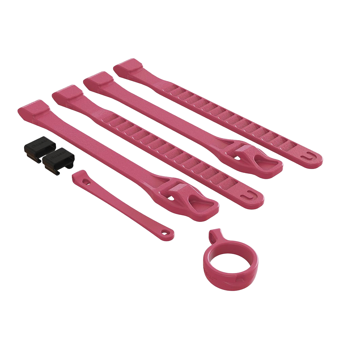 Set of pink bike chain tools on a white background
