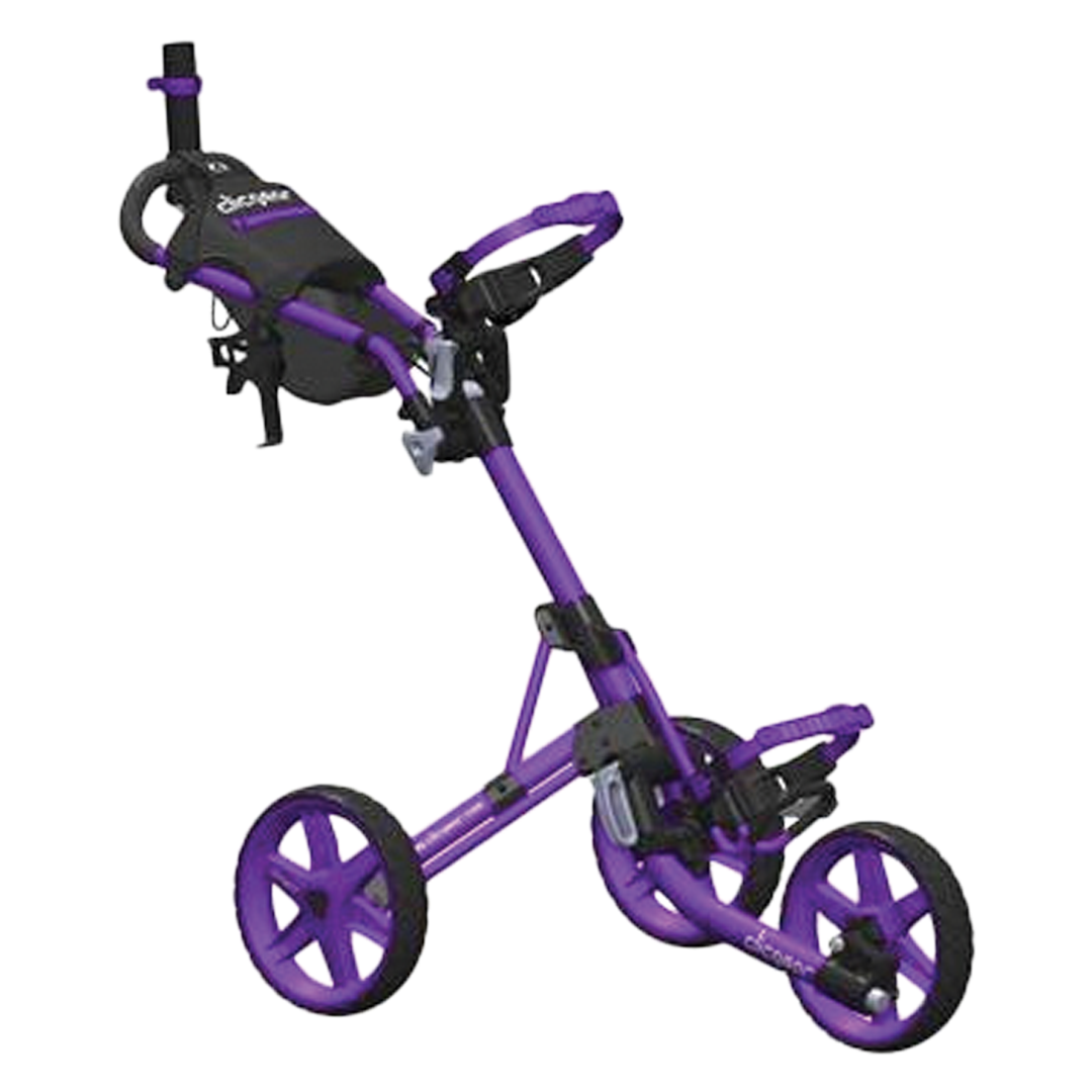 Purple golf push cart on a white background