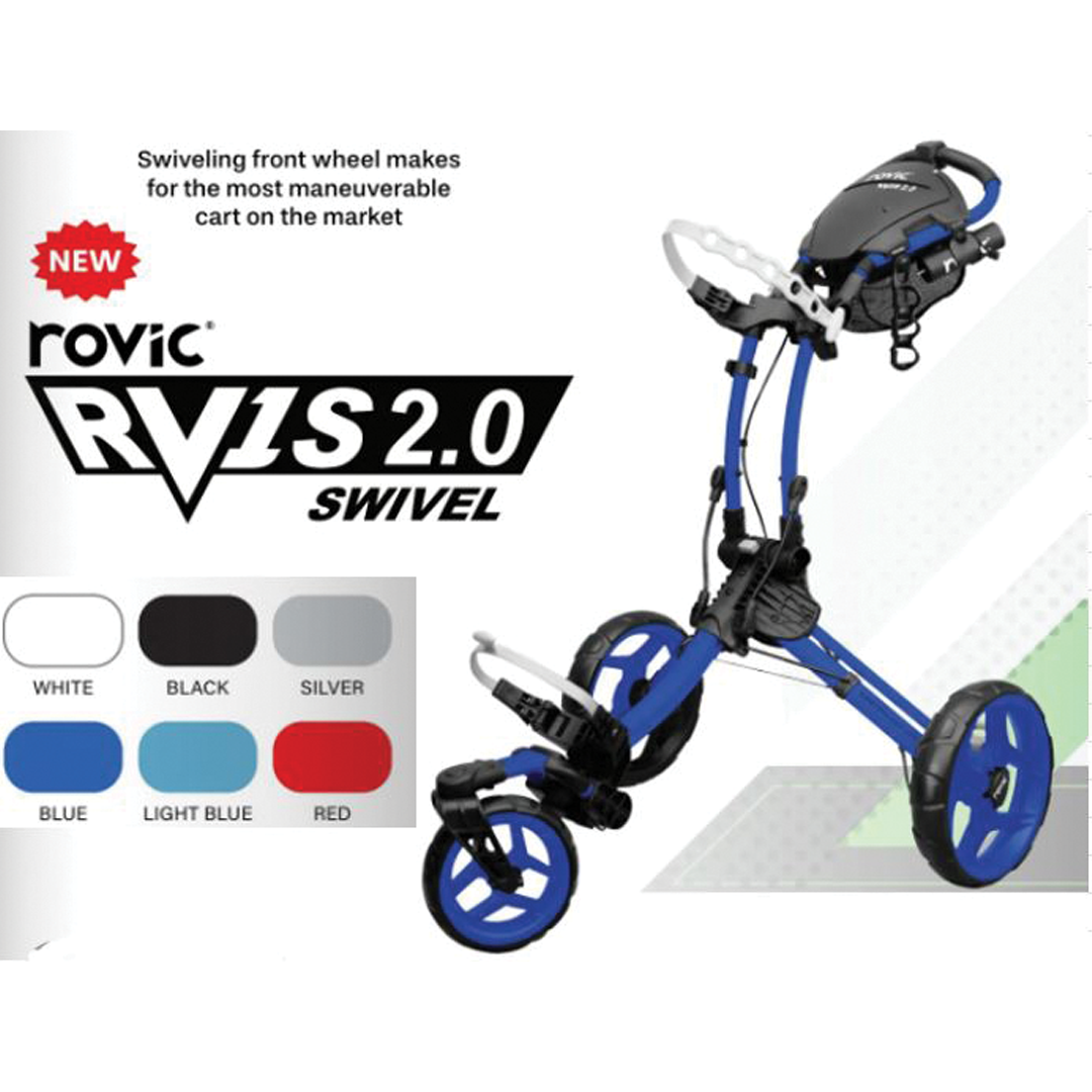 Rovic RV1S 2.0 Swivel golf cart with color options on a white background