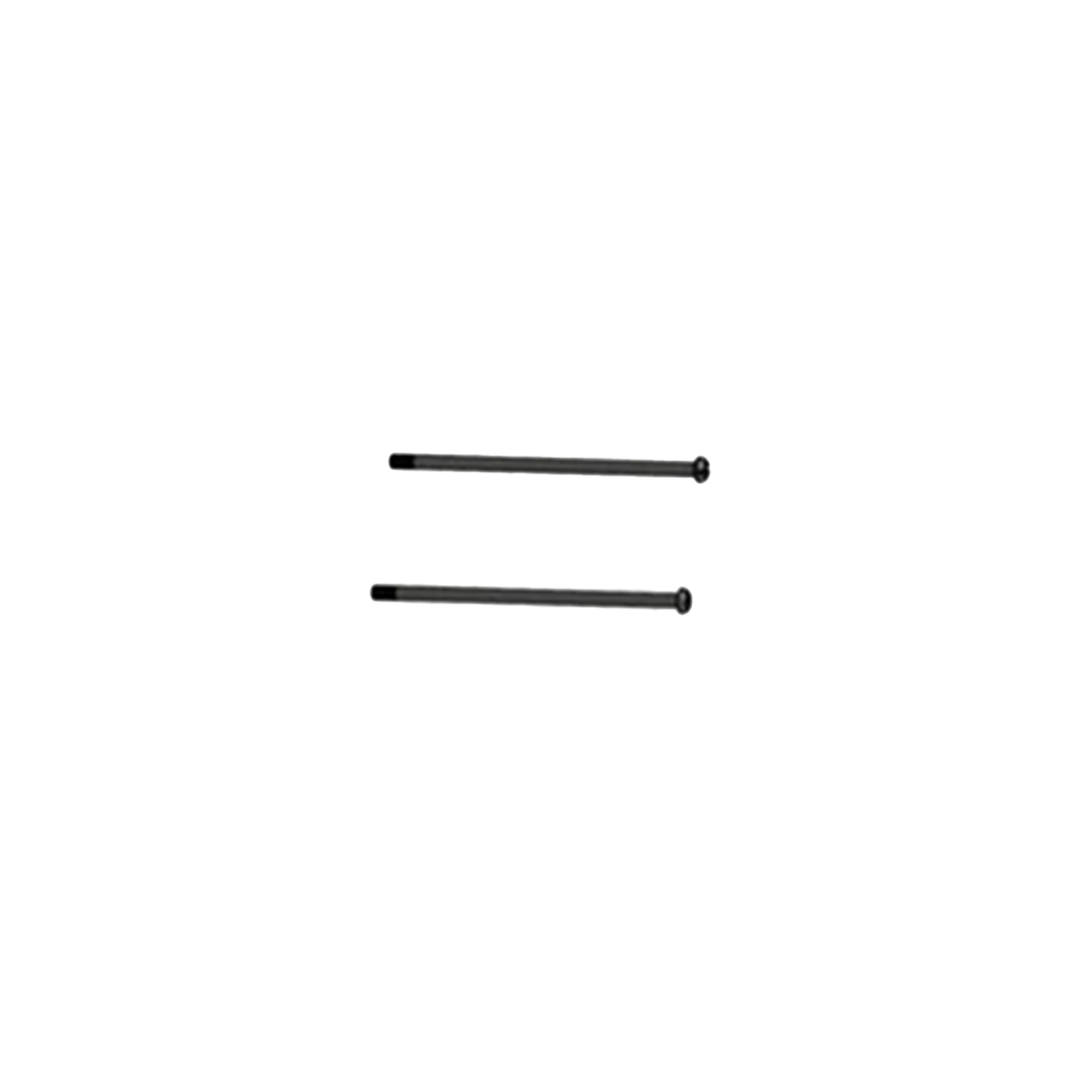 Two black cylindrical objects on a white background