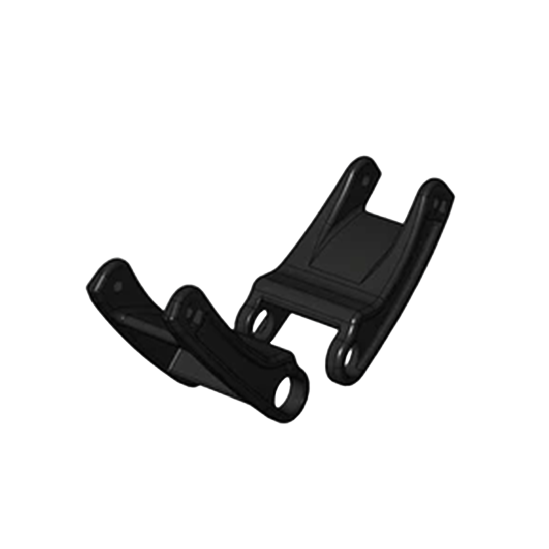 Two black plastic components on a white background
