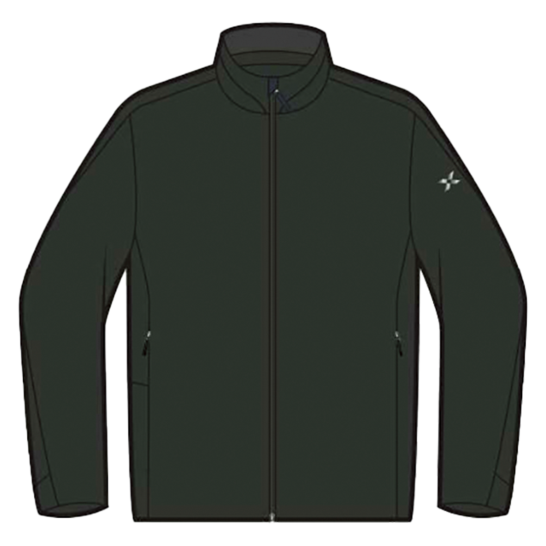Dark green jacket with a brand logo on a white background