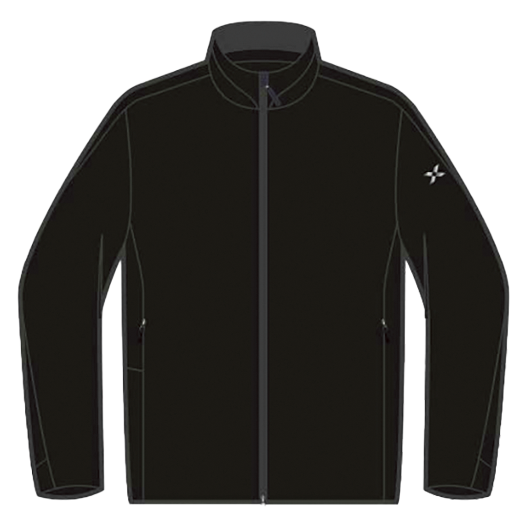 Navy blue jacket with a brand logo on a white background