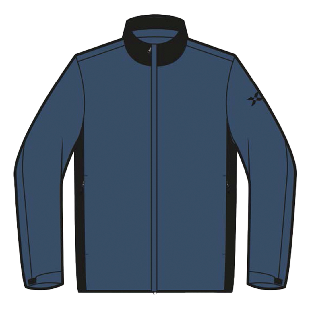 Blue jacket with black collar on a white background