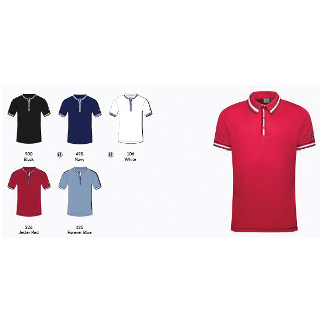 Red polo shirt with color options displayed on a white background