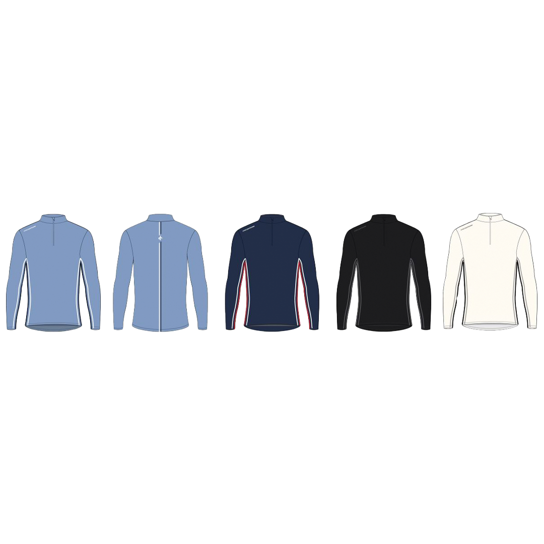 Five different colored jackets displayed on a white background