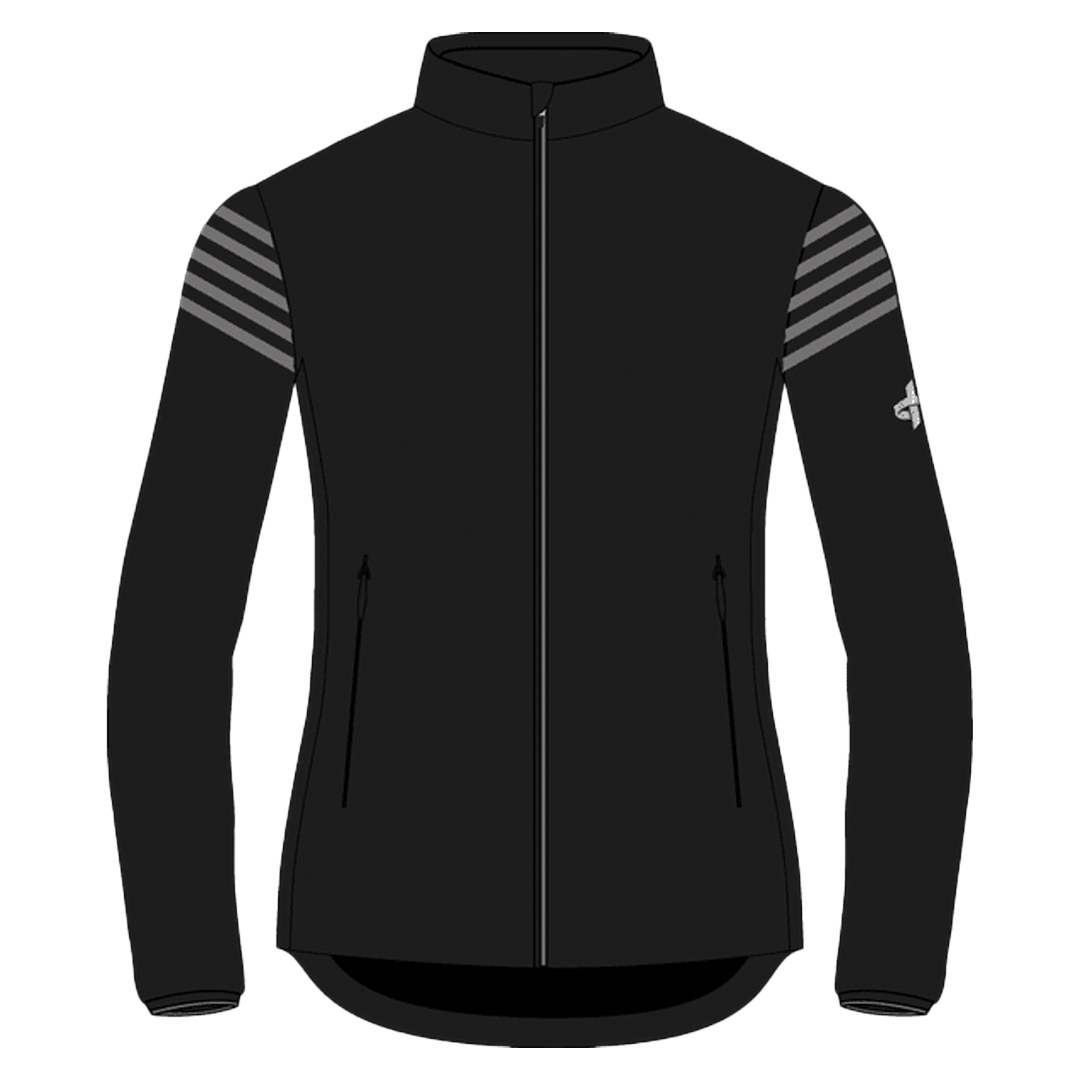Black jacket with gray stripes on sleeves on a white background