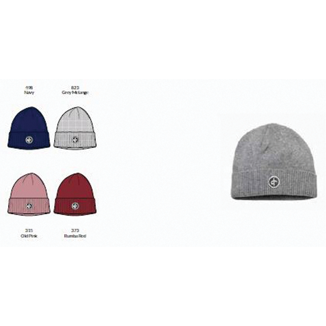 Collection of beanies in various colors on a white background