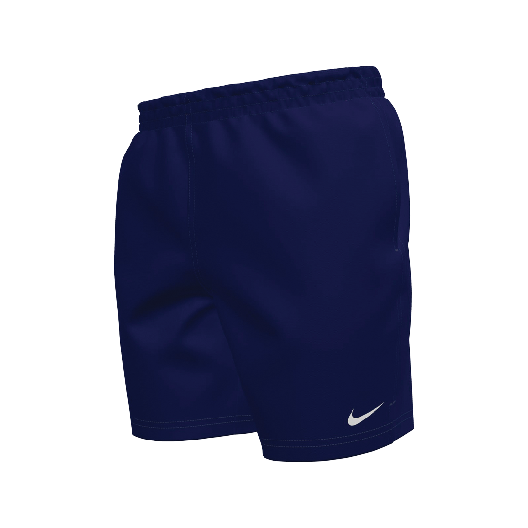 Navy blue shorts with a Nike logo on a white background