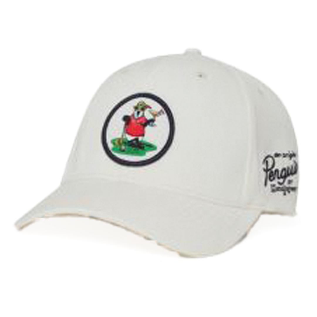 White cap with a logo on a white background