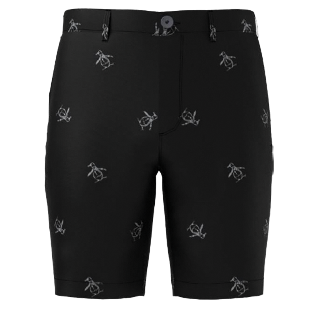 Black shorts with small white patterns on a white background