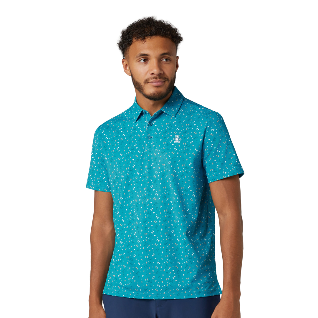 Original Penguin Polo 19th Hole Sake-Tini Novelty Print Polo - Caribbean Sea
