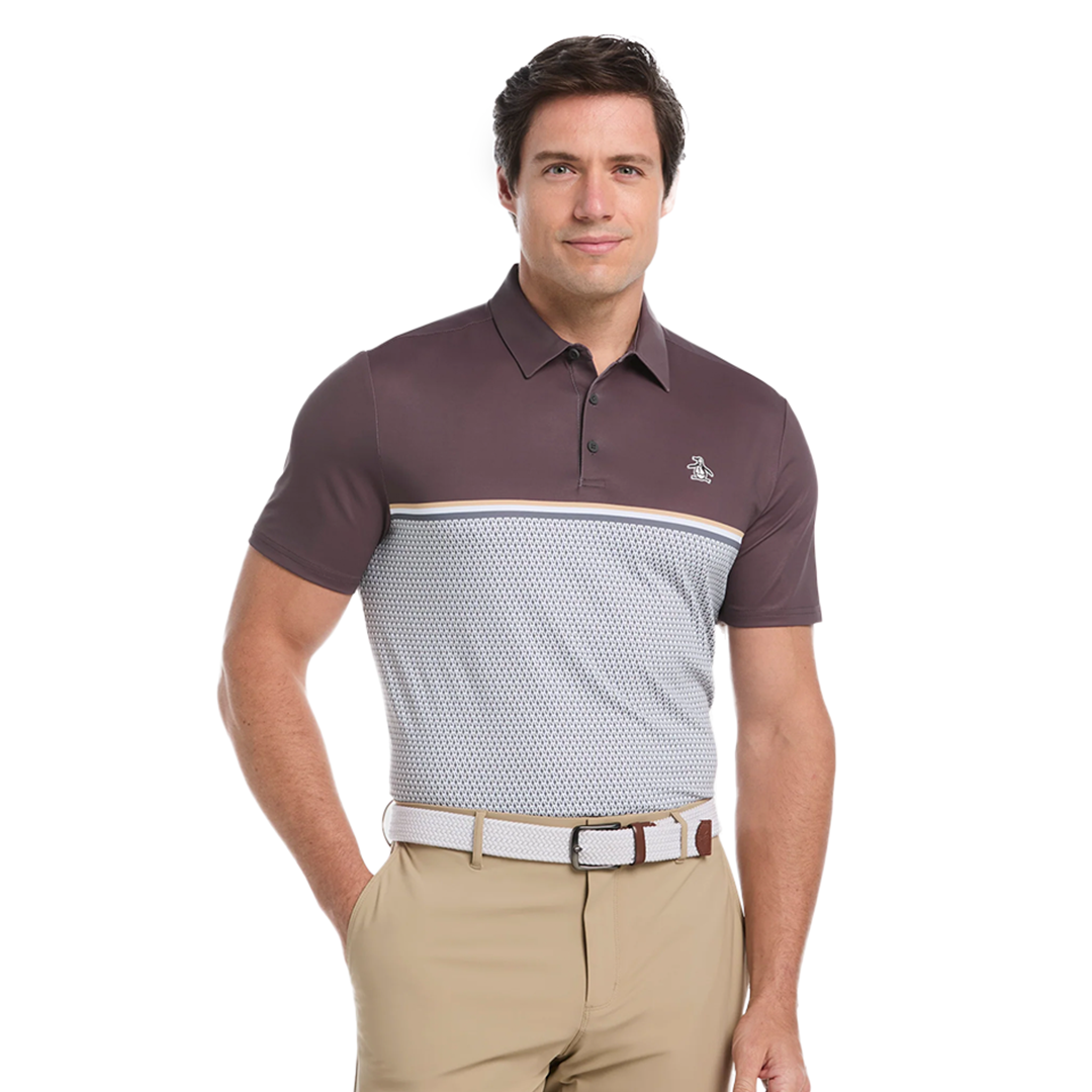 Original Penguin Engineered ‘P’ Colour Block Print Polo - Asphalt