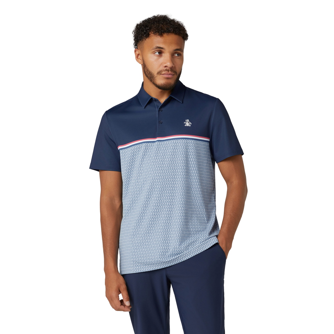 Original Penguin Engineered ‘P’ Colour Block Print Polo - Asphalt - Colour Block
