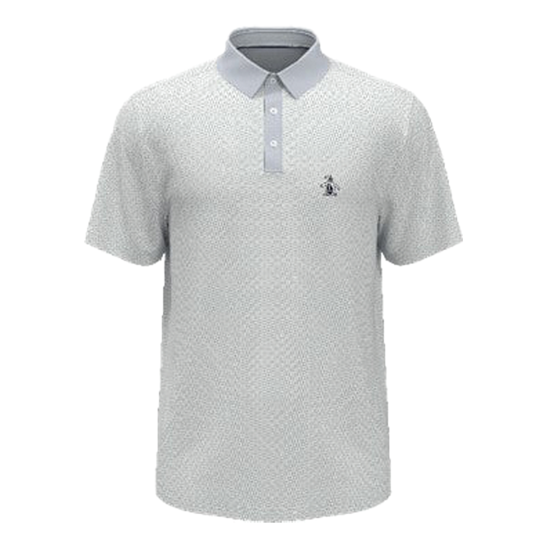 Gray patterned polo shirt with a small logo on a white background