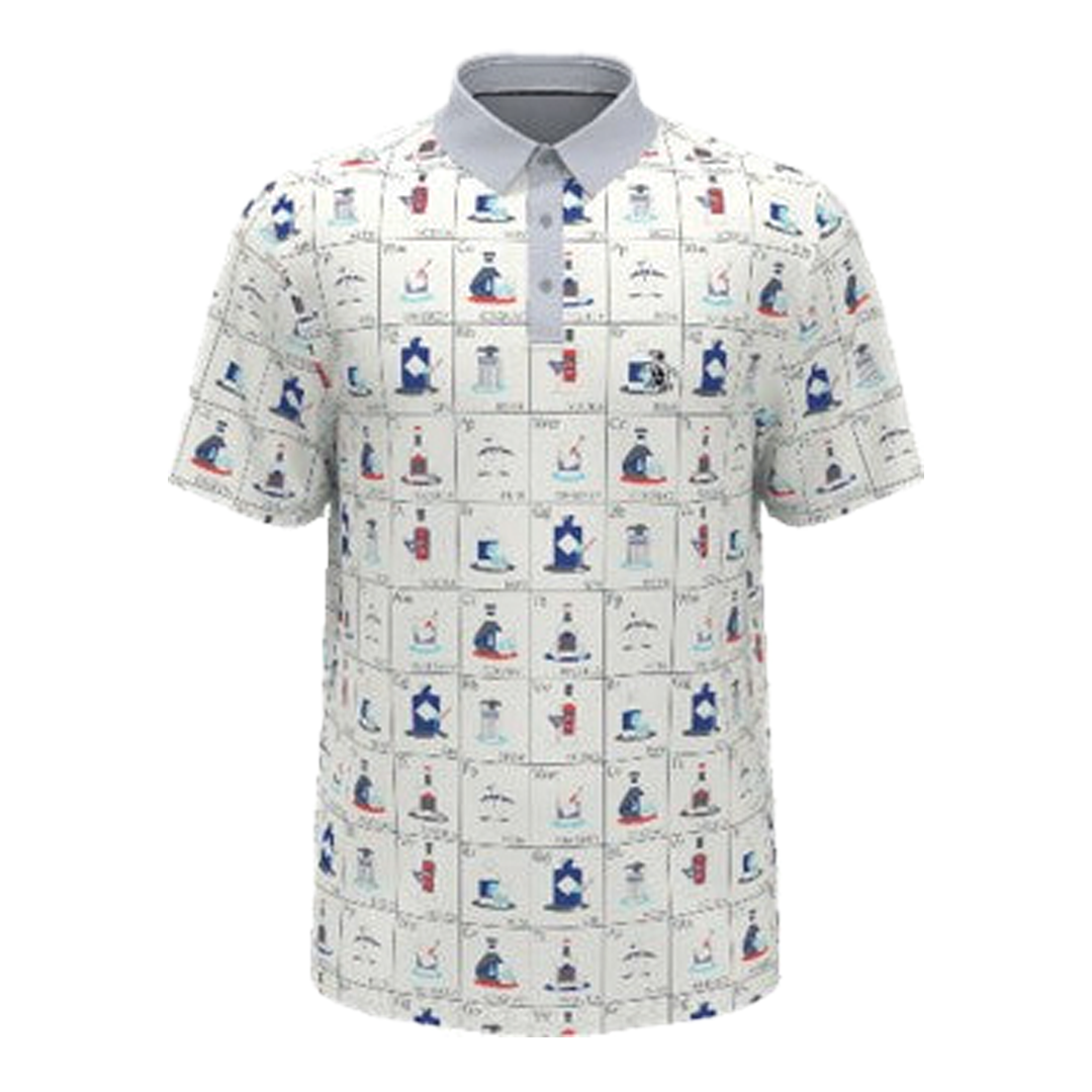 Short-sleeve shirt with a pattern of small illustrations on a white background