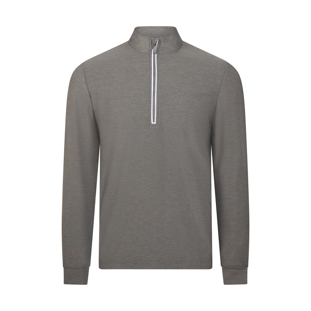 Original Penguin Long Sleeve ¼ Zip Heathered Technical Earl - Quiet Grey Heather
