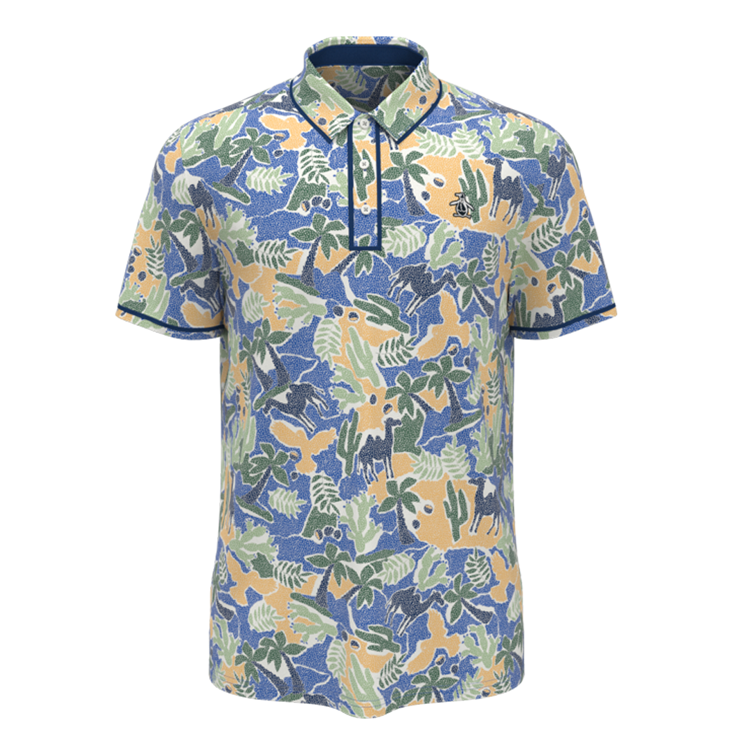 Colorful patterned polo shirt on a white background