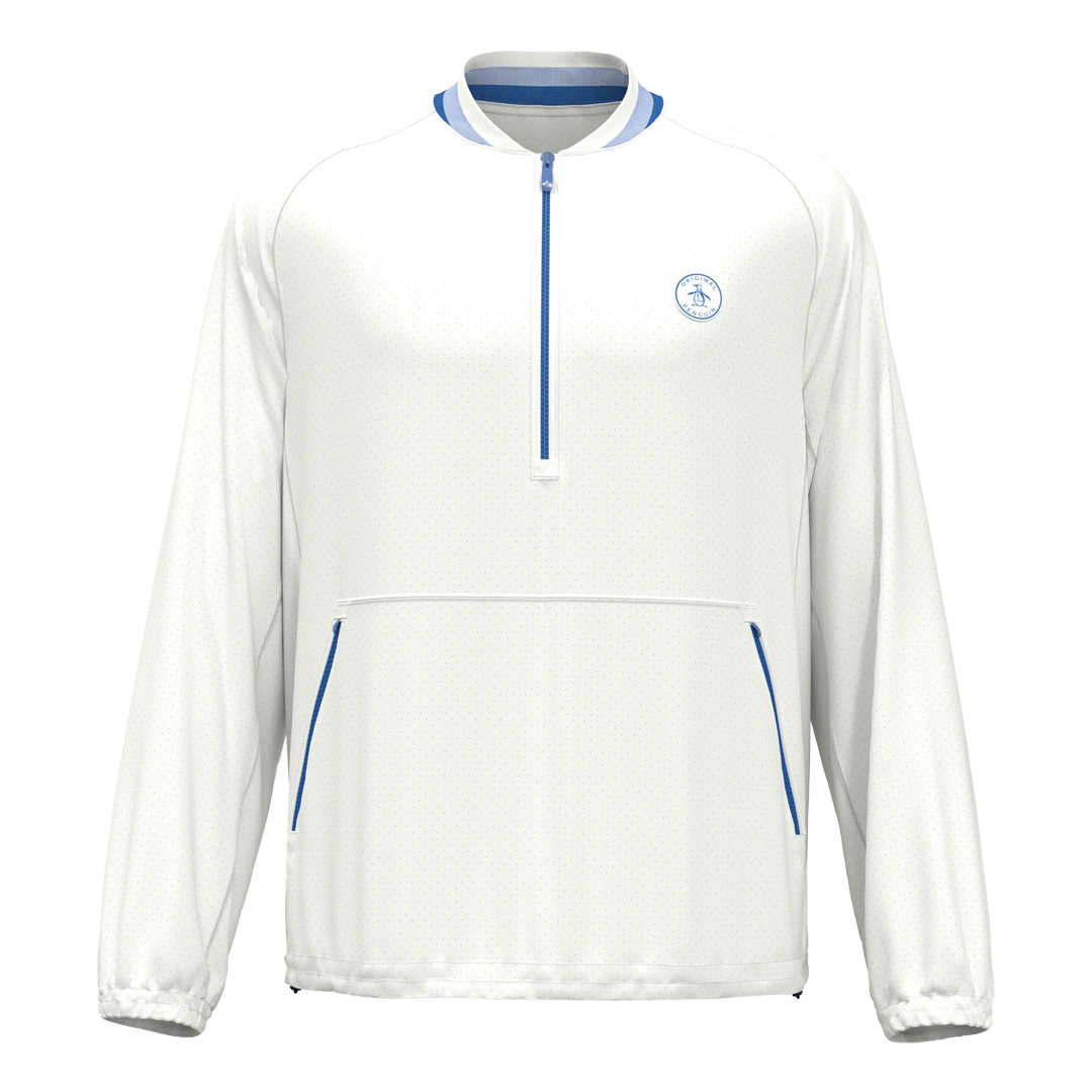 Black quarter-zip sweatshirt with a logo on a white background