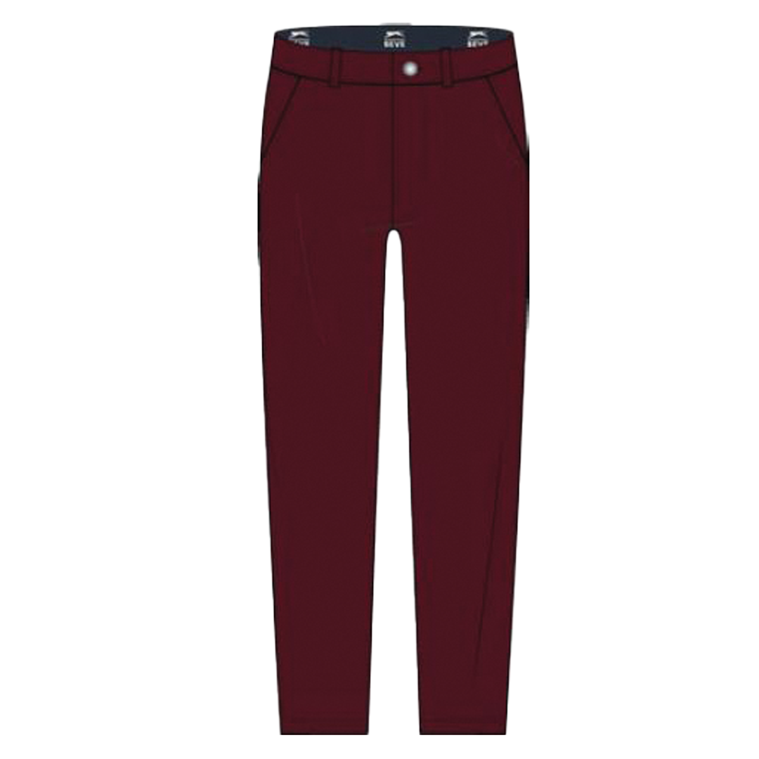 Maroon pants with a belt on a white background