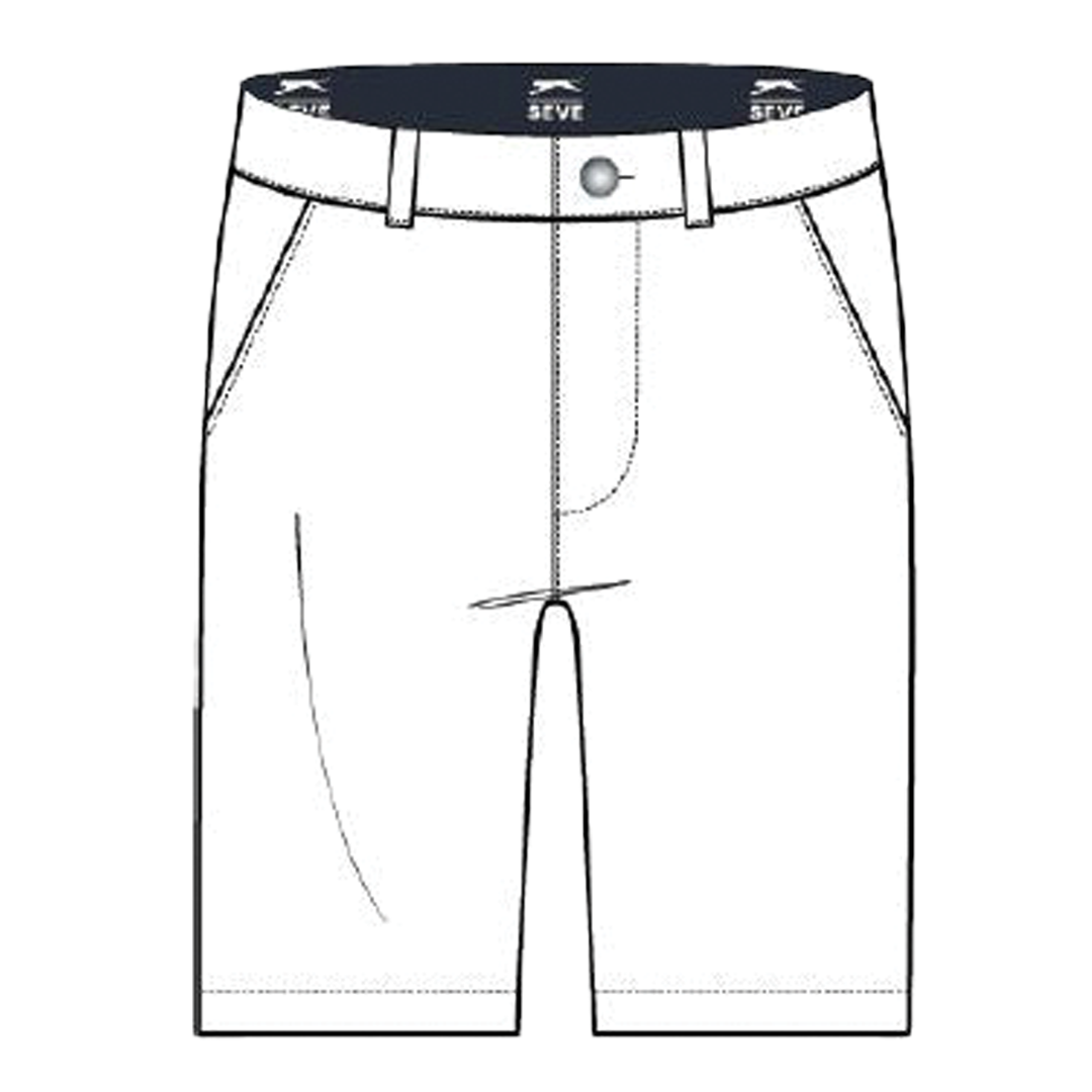 Outline of a pair of pants with &#39;SEVE&#39; branding on the waistband.