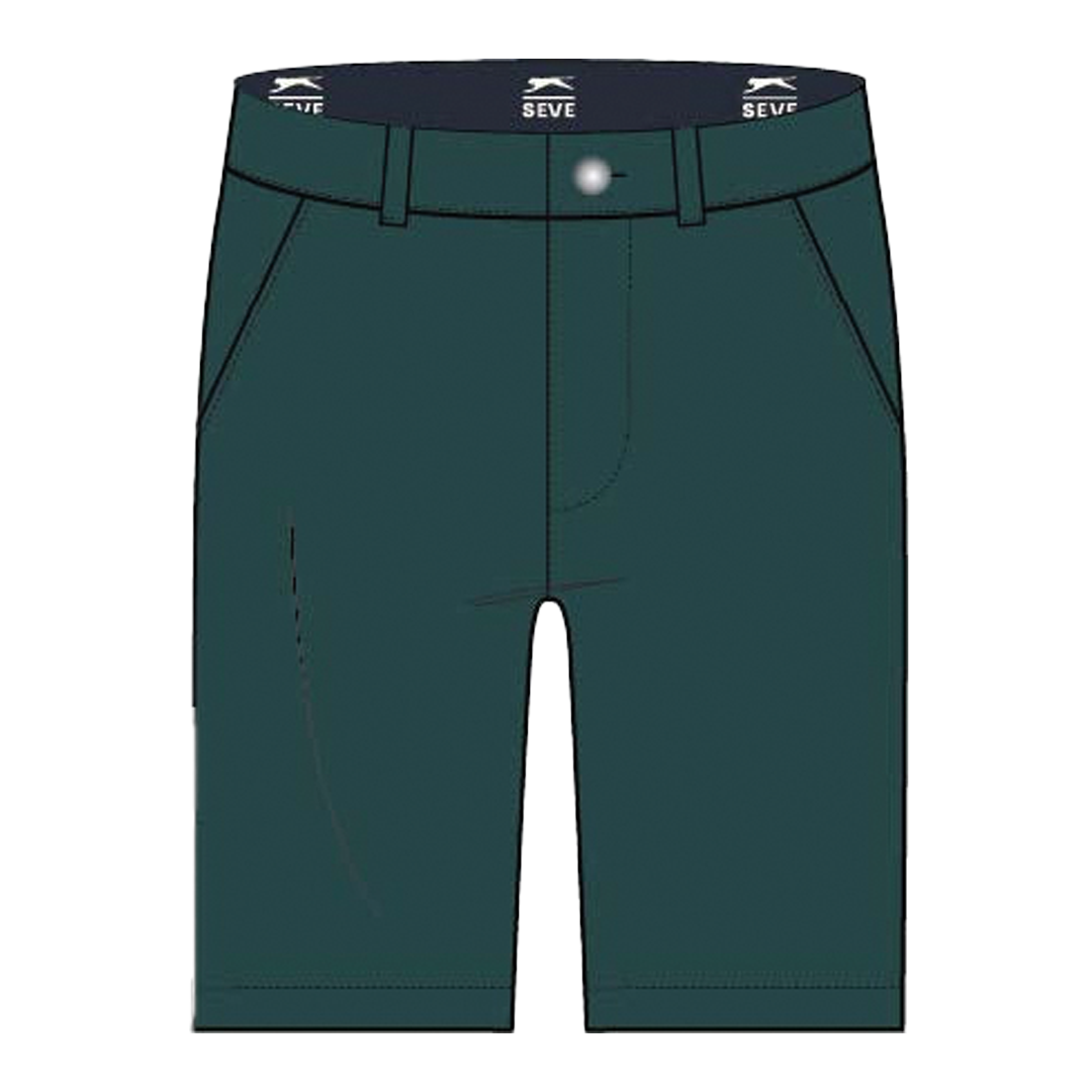 Green shorts with a brand logo on a white background