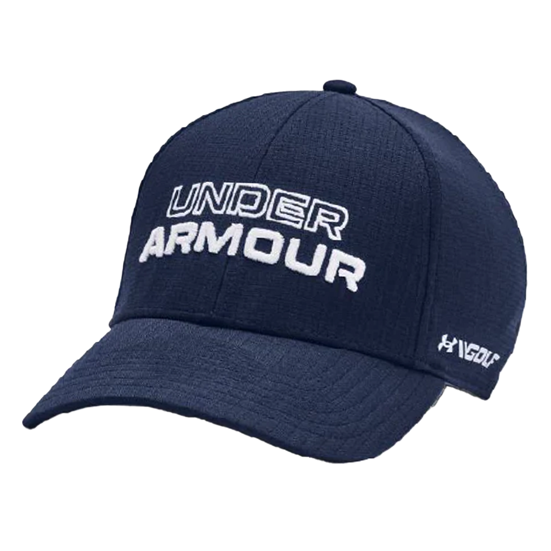 Navy blue Under Armour cap on a white background