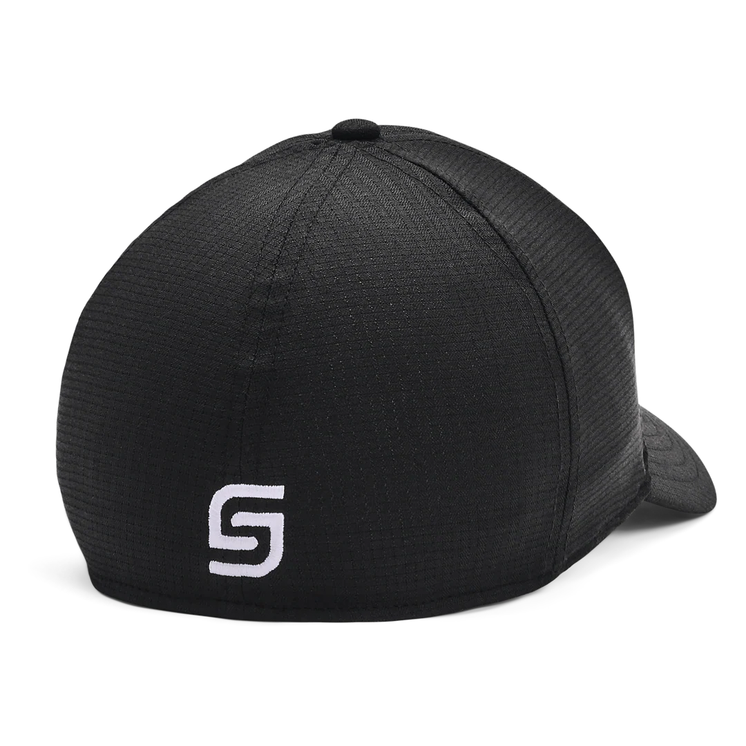 Black cap with a logo on a white background