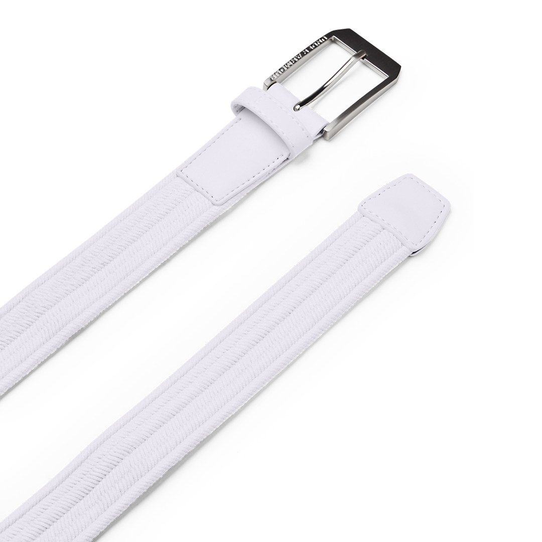 White belt with a silver buckle on a white background
