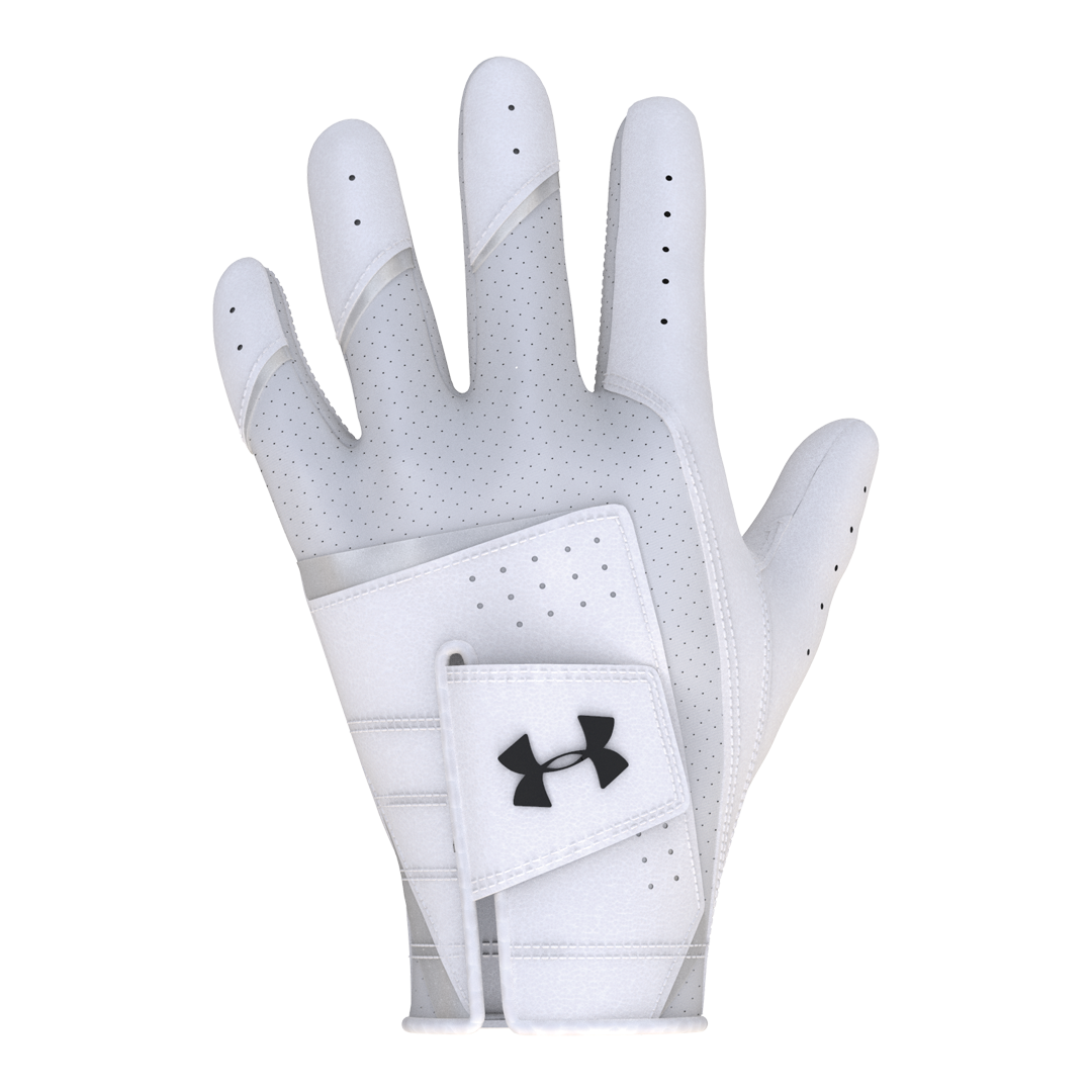 White golf glove with Under Armour logo on a white background
