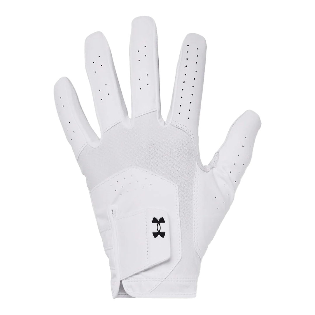 White golf glove with Under Armour logo on a white background