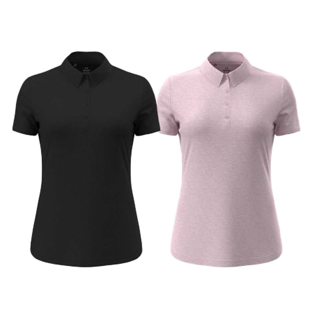 Black and pink polo shirts on a white background