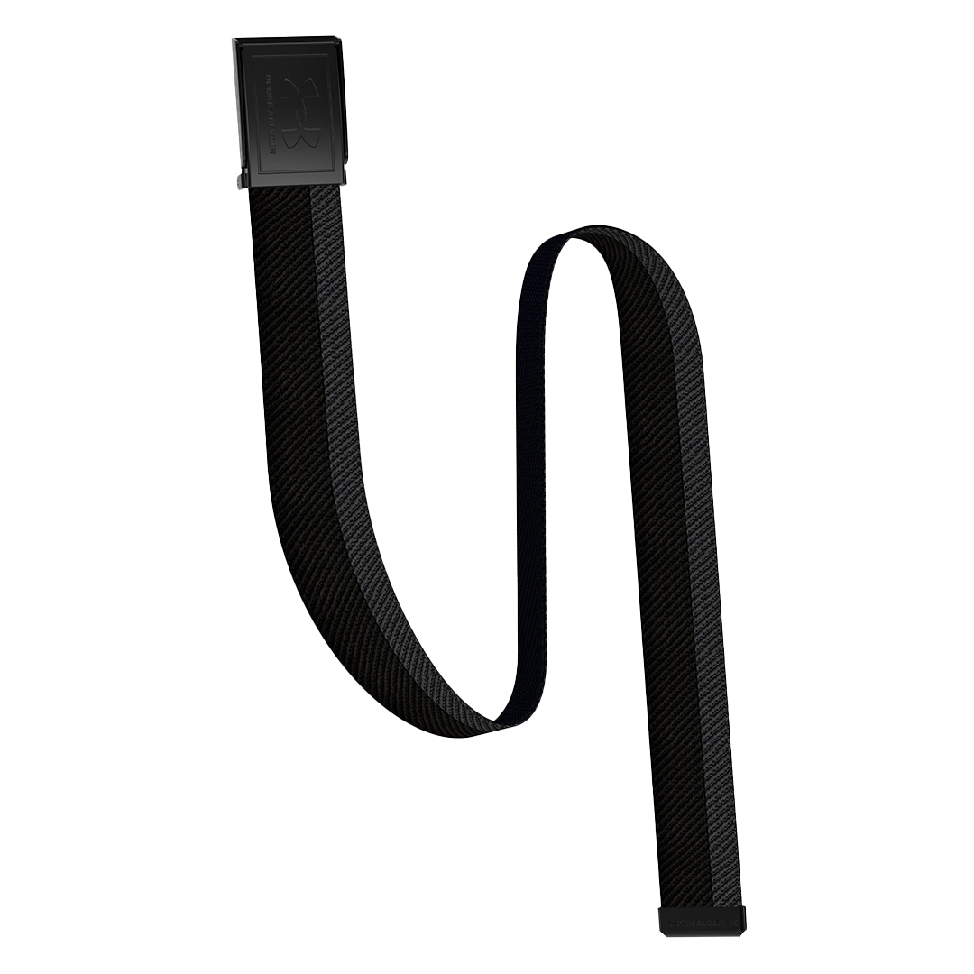 Black belt with a plastic buckle on a white background