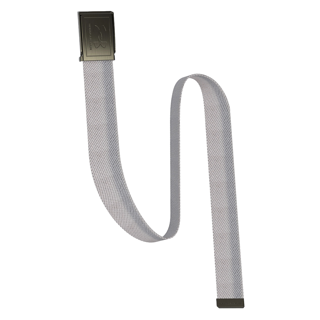 Gray belt with a metallic buckle on a white background
