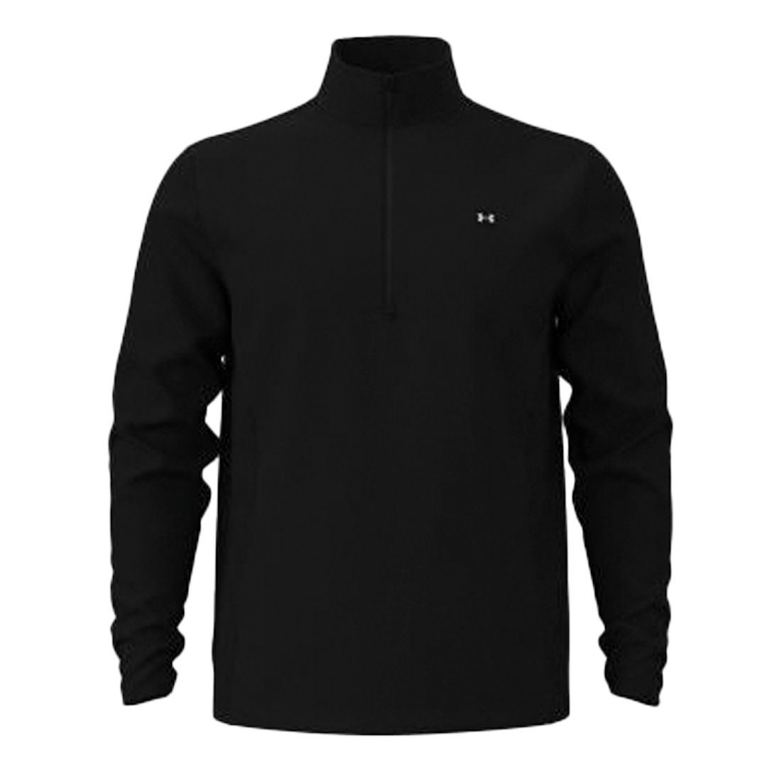 Black quarter-zip pullover with a brand logo on a white background