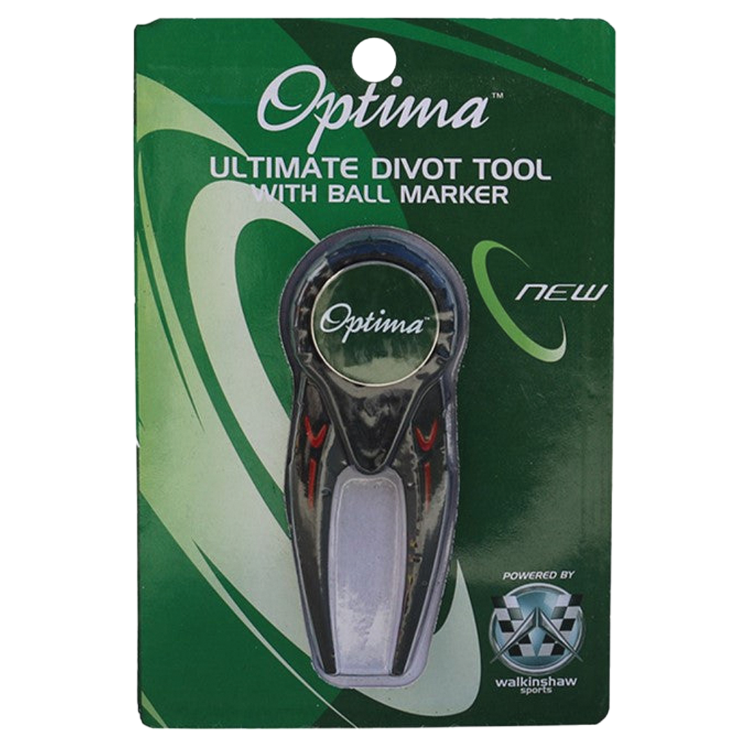 Optima Ultimate Divot Tool with Ball Marker packaging on a green background