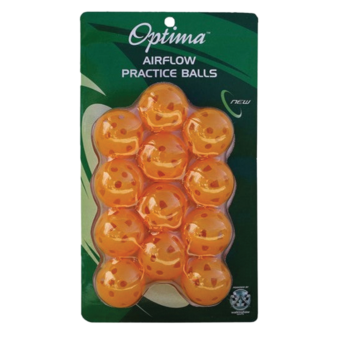 Pack of Optima Airflow Practice Balls on a green and orange background